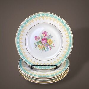 Syracuse Betsy Ross Turquoise Salad Plates SETof 5 Old Ivory OPCO 30s-40s